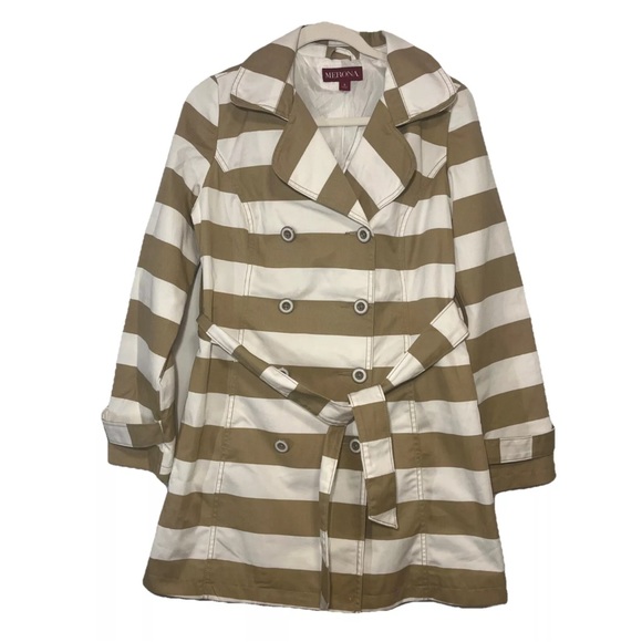 Merona Trench Coat White and Beige Striped Jacket Size Small - Picture 1 of 3